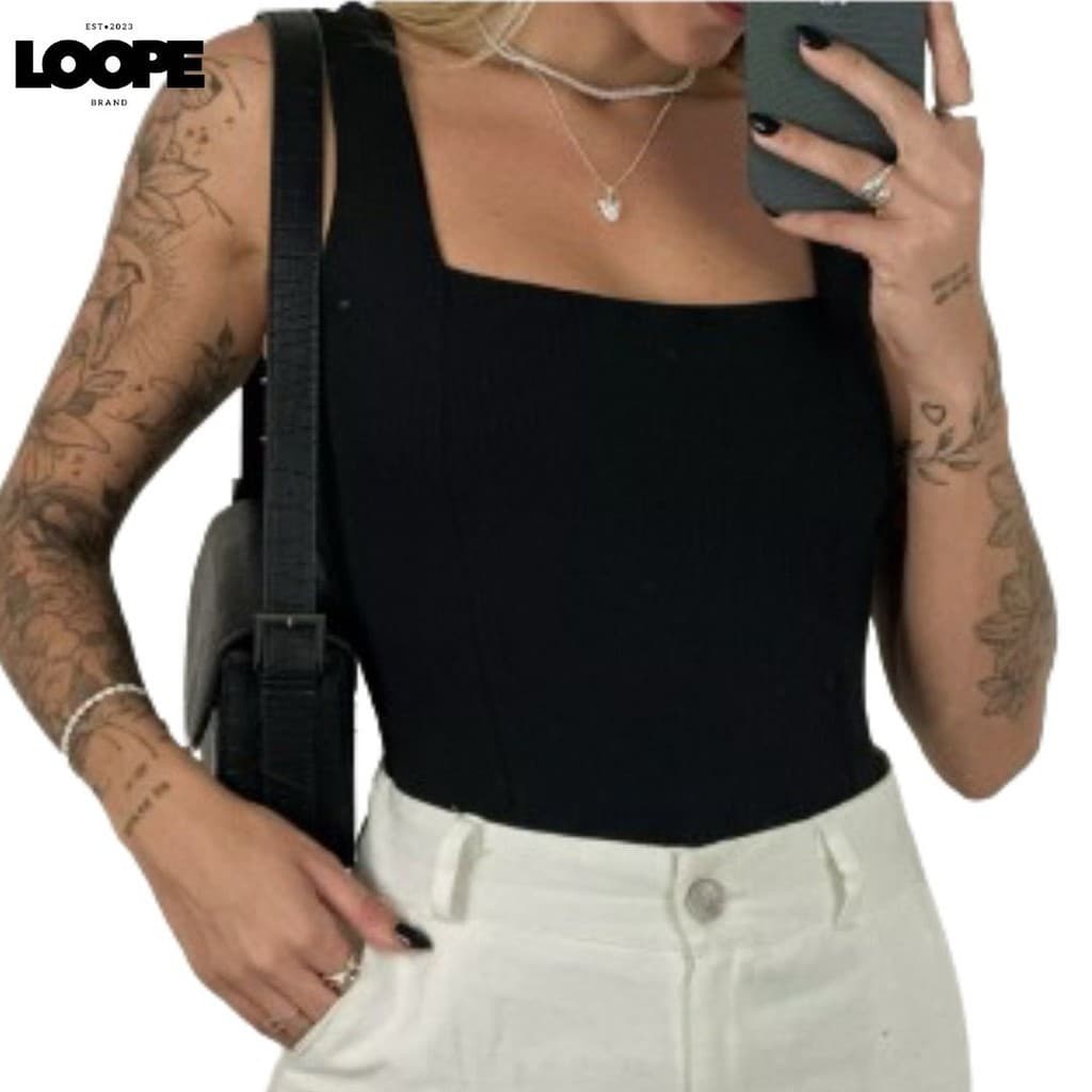 Body Regata Decote Quadrado Canelado Premium