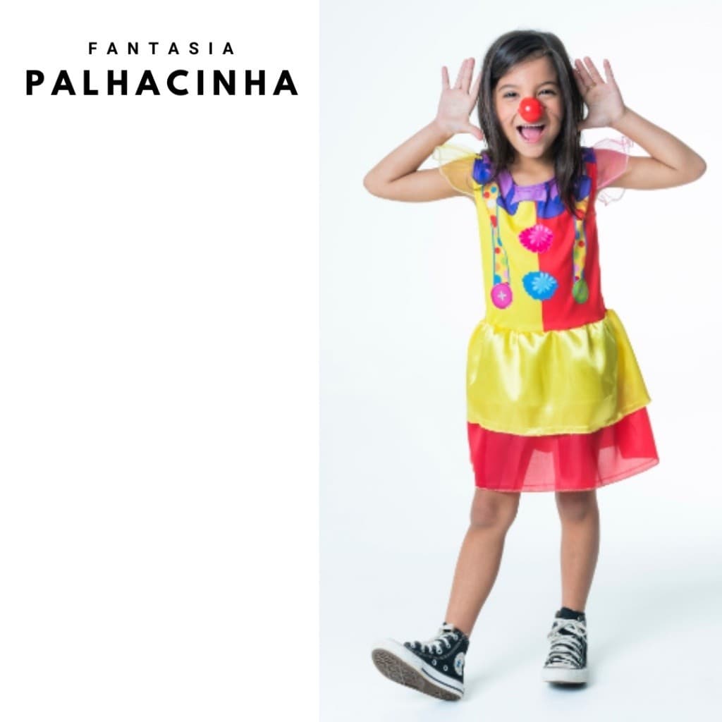 Fantasia Palhacinha Menina Infantil para Festas com Nariz