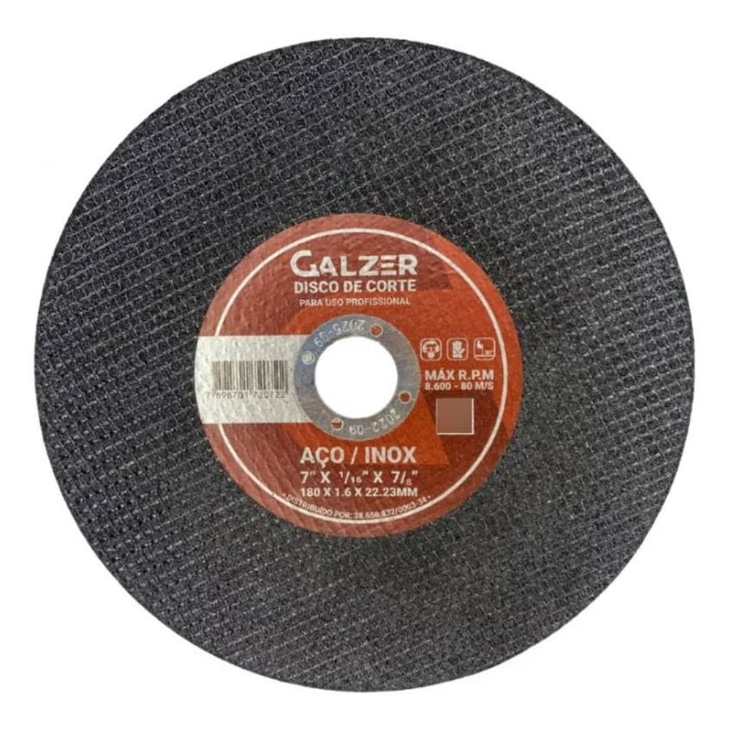 DISCO ABRASIVO DE CORTE 7" INOX GALZER