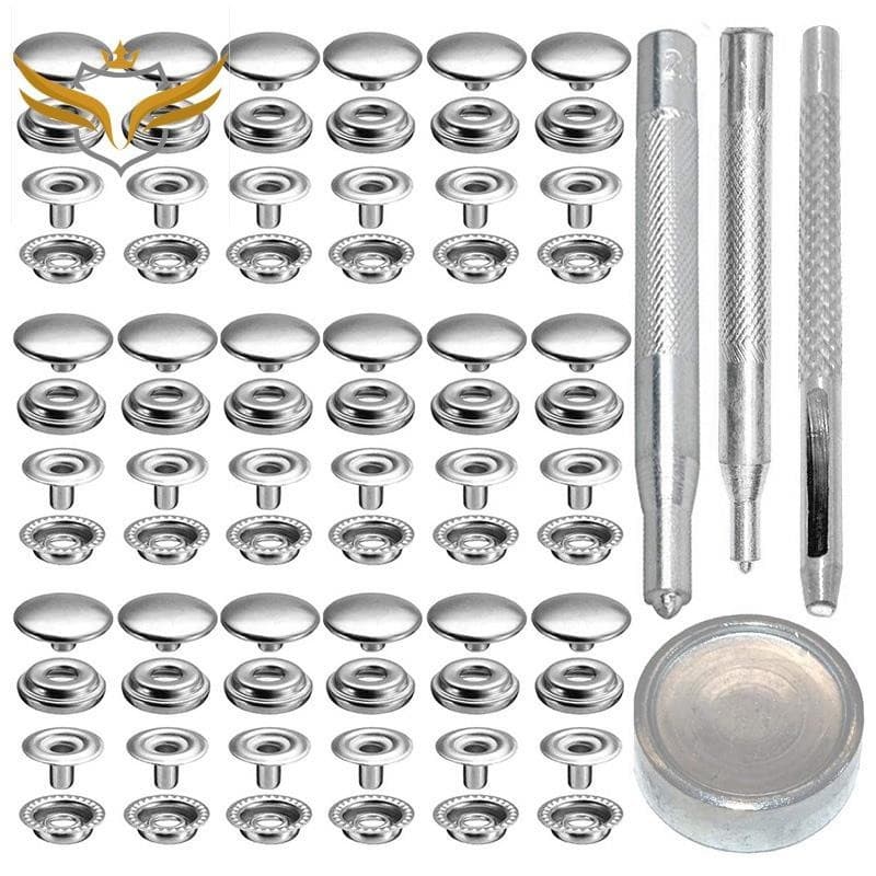 72Pcs15MM Fixador De Aço Inoxidável Botão De Pressão Snap Press Para Tela De Barco Marinho Com Conjunto De Punções Prata