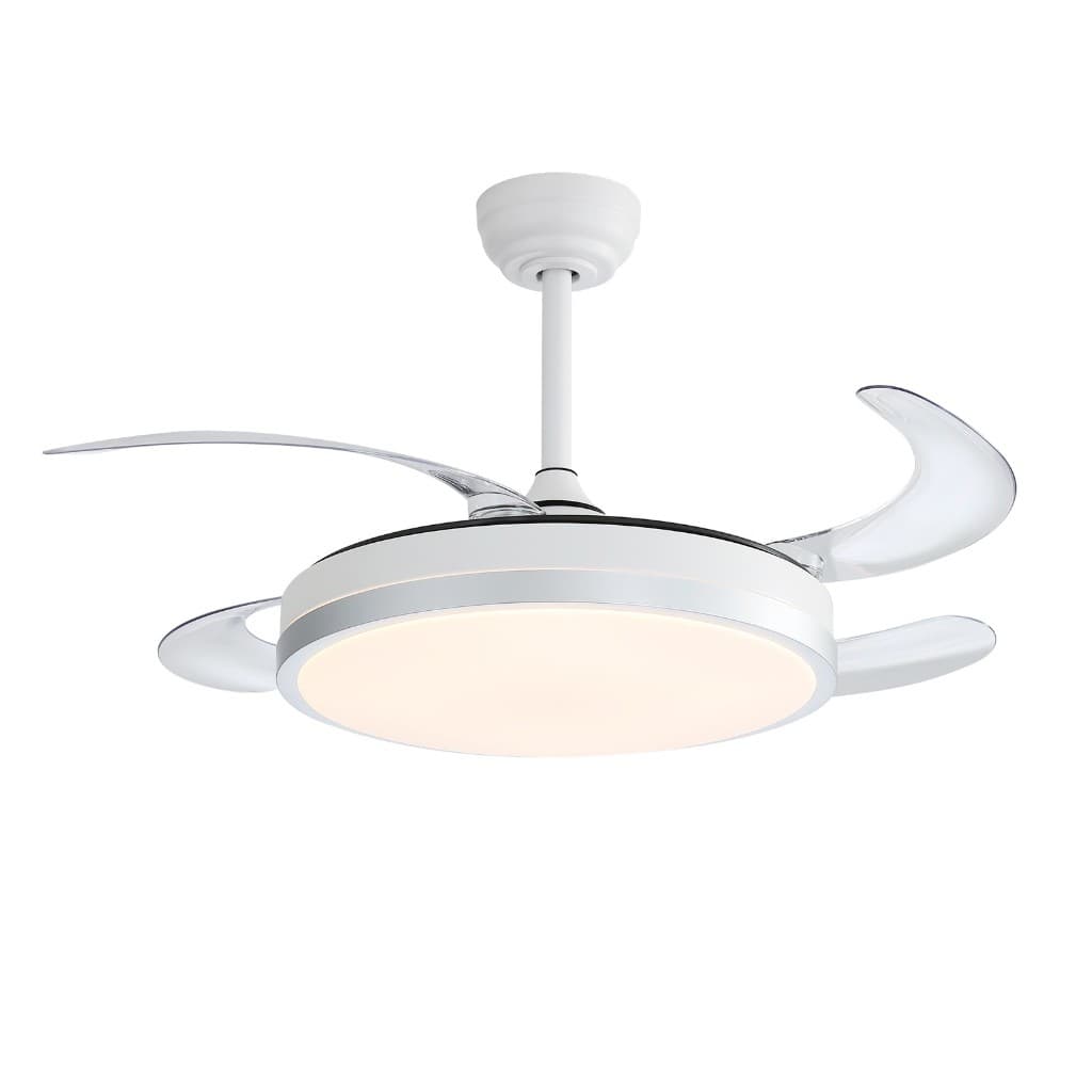 Ventilador Teto 42" 4 Pás Invisíveis LED 3 Cores Bivolt Silencioso com Controle para Quarto e Sala Contemporânea