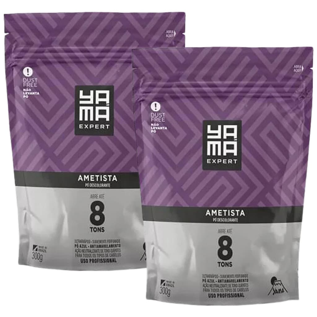 Kit 2 Pó Descolorante Ametista Profissional 8 Tons Efeito Rápido Yama Refil 300g