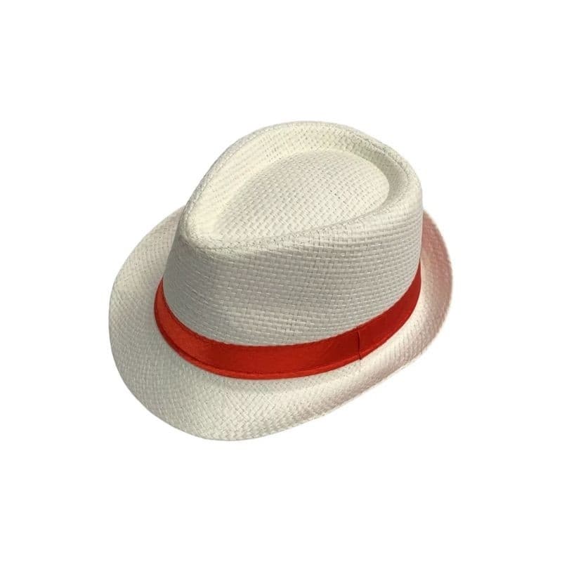 Chapéu Masculino Panamá Palha Aba 4cm Chapéu Branco com Fita Vermelha