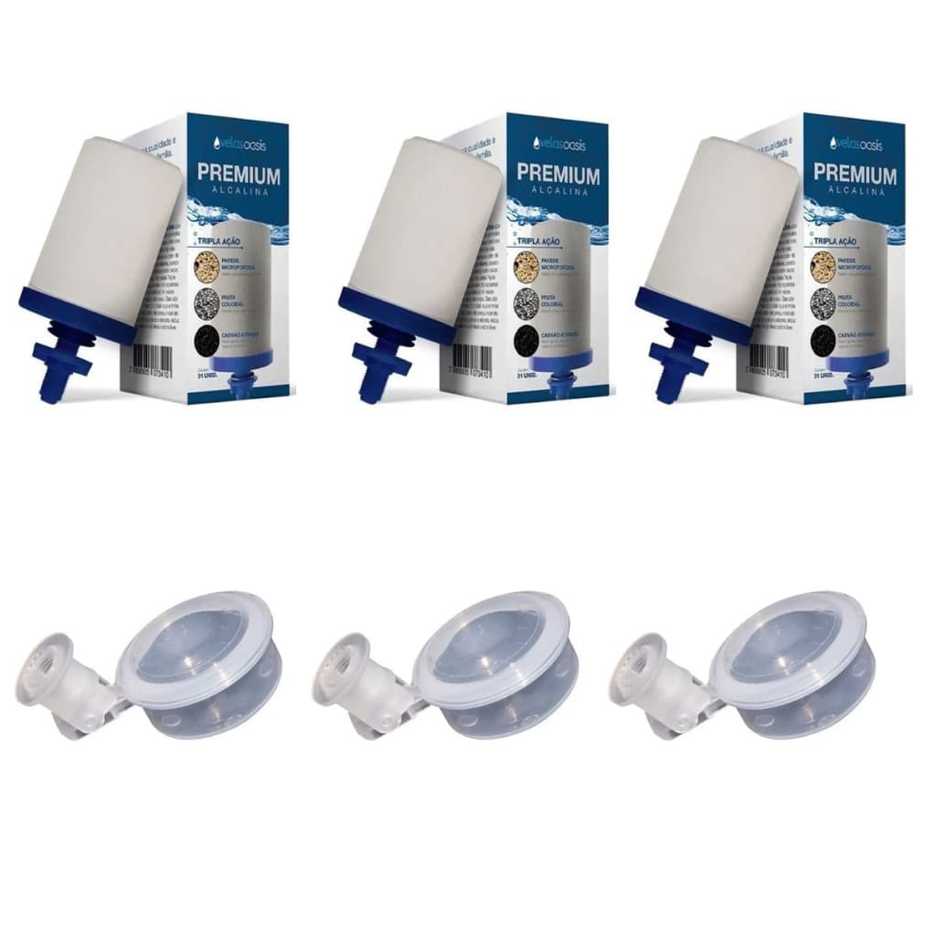 Kit 03 un Vela Oásis Água Alcalina Tripla Ação Prata  + 03 un Boia Original Oasis Dosadora