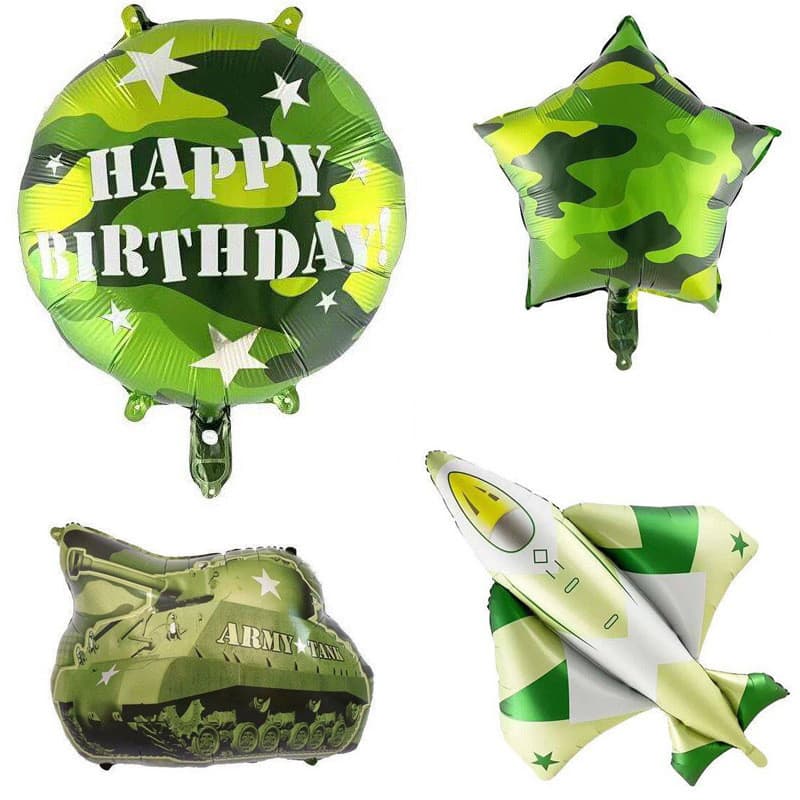 Festa De Aniversário Decoração Balão Caça Tanque De Filme De Alumínio Camuflagem Pentagrama Redondo