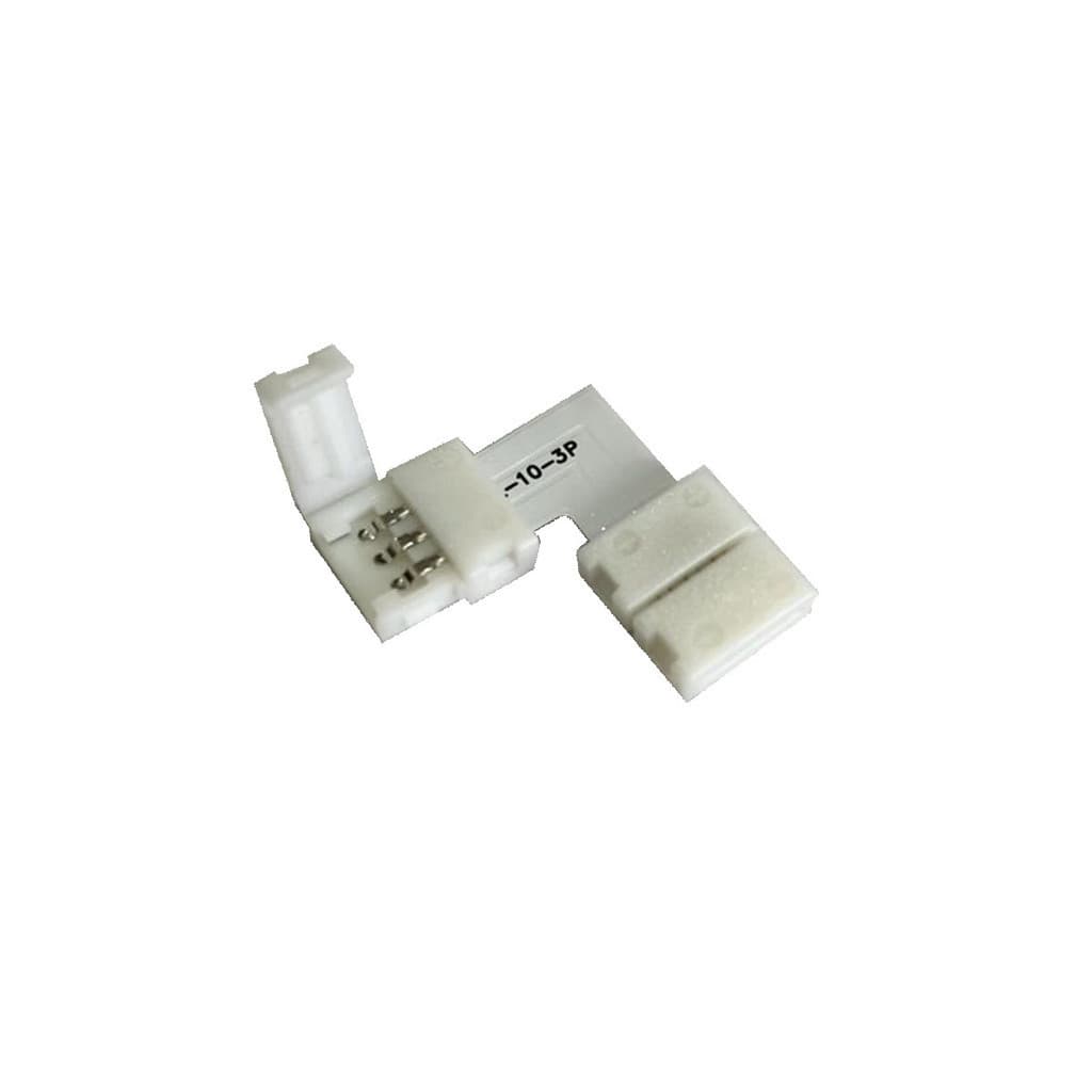 Conector Para Fita Led Luz RGB 10mm em L 3 Vias  Fácil Instalação Sem Solda Kit 5 Un