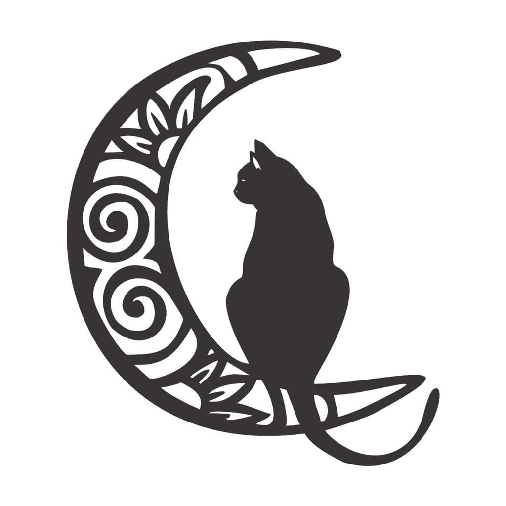 Quadro Decorativo Gato Lua MDF 3mm Preto Fosco