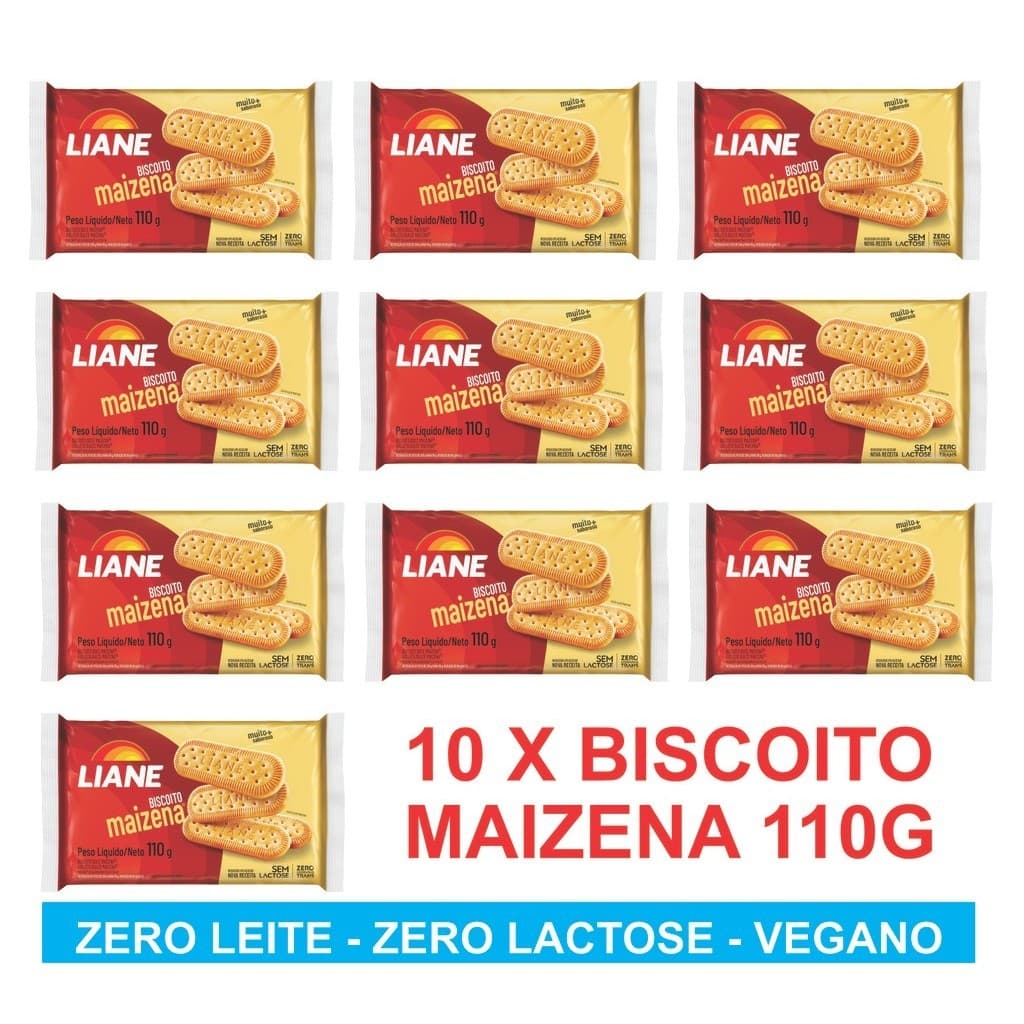 10X Biscoito Maizena ou Maizena Chocolate  Zero Lactose Liane 110g | Sem Leite | Lanchinho | Vegano