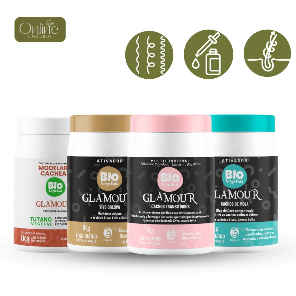 Creme para Pentear e Ativador de Cachos Glamour Biovegetais 1KG - Trihair