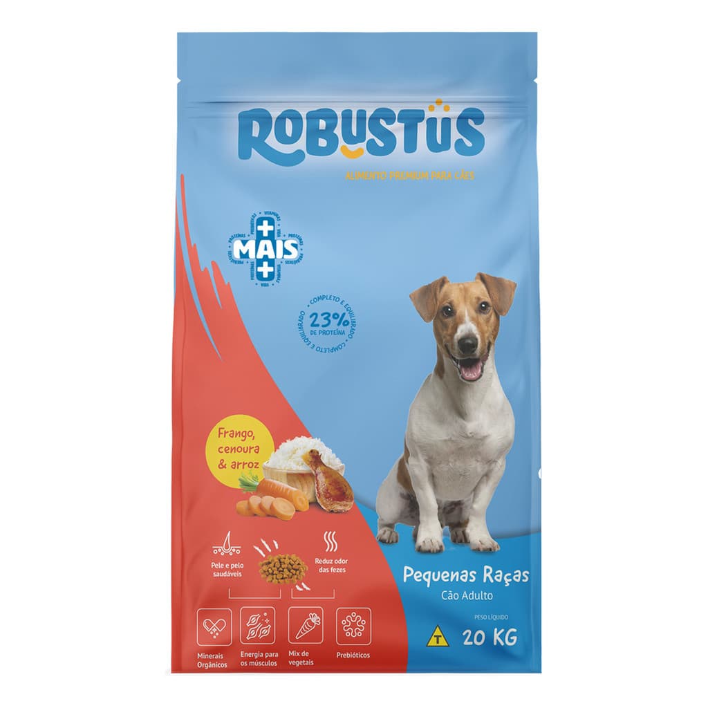 Ração Cachorro Adulto Cães Porte Pequeno Pequenas Raças Premium Linha +Mais 20kg Robustus