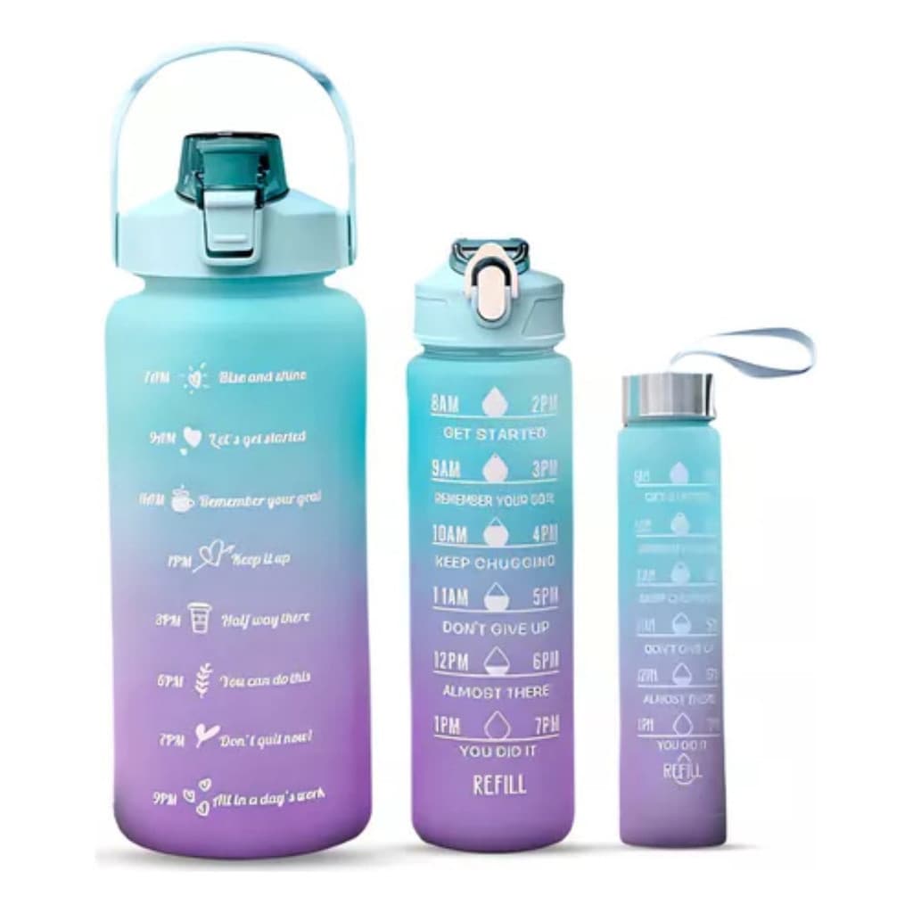 Kit 3 Garrafas Kit Motivacional Galão (300ml, 900ml E 2l)