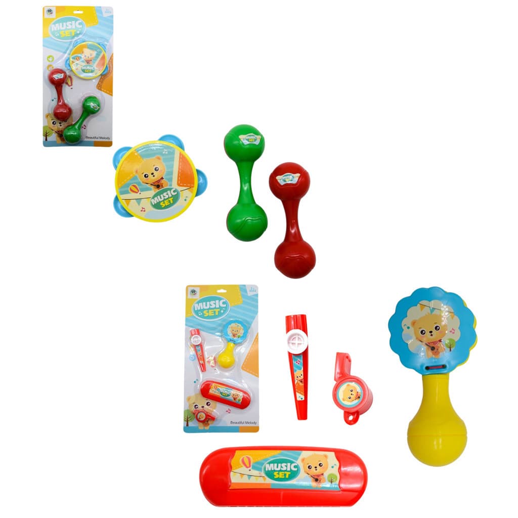 Conjunto Brinquedo Infantil Musical Com Dois Modelos Diferentes Pandeiro E Chocalho
