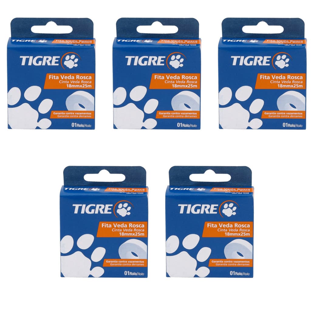 Kit 5 Fita Anti Vazamento Veda-rosca 18mmx10m Tigre