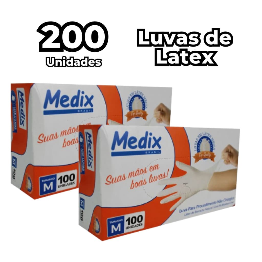 2 Caixas de Luvas de Procedimento Medix com Pó Branca Latex - Tamanhos PP, P, M