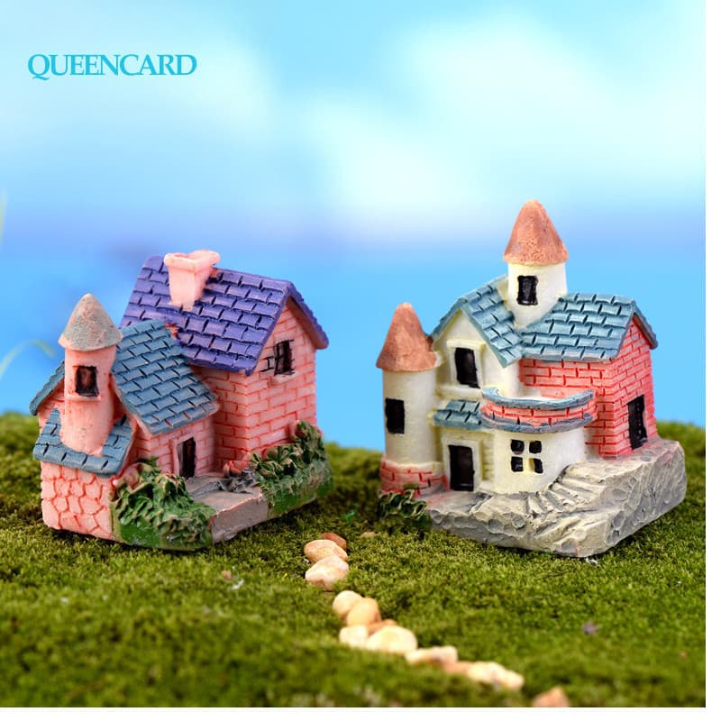 Mini Castelo Pequena Casa Jardim Fada Miniaturas Terrarium Figurines DIY Crafts Figura Moss Ornament Micro