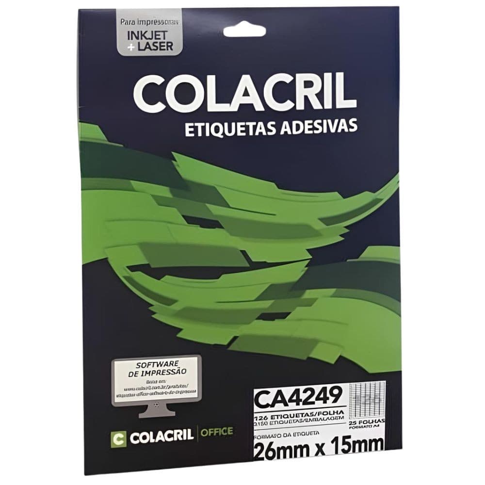 Etiquetas Adesivas Colacril A4 CA4249 26x15mm 126 Etiquetas Por Folha 25 Folhas