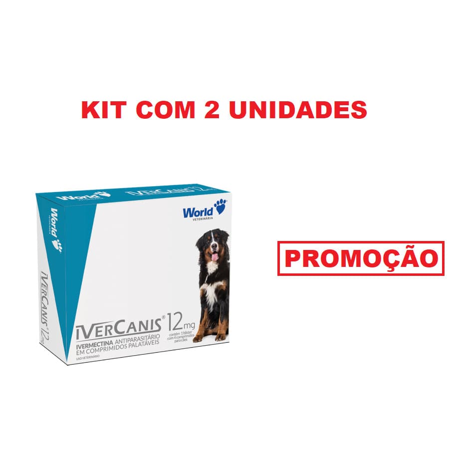 Kit 2 Unidades Remédio Para Carrapato, Pulga e Sarna Ivercanis 12mg 4 Comprimidos World