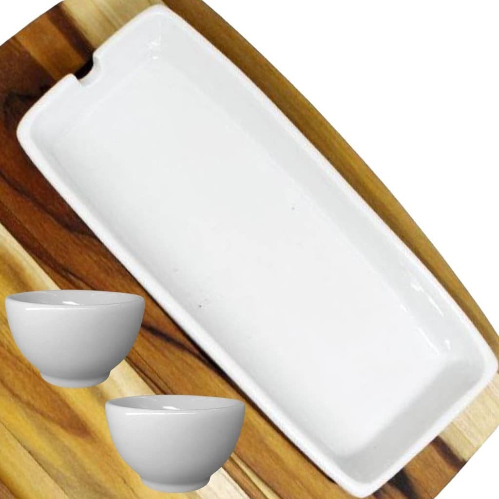 Conjunto Churrasco Travessa C/ Suporte P/ Espetinho com Potinho P/ Molhos