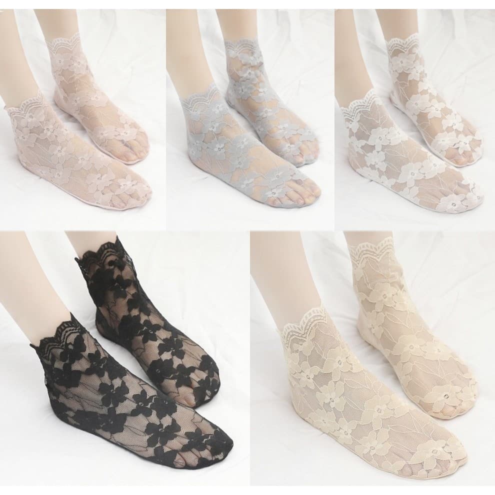 5 Pares Meias De Malha Oca Sem Deslizamento Renda/Elegante Flor Invisível Tornozelo Invisíveis/Barco De Algodão Respirável De Verão Para Mulheres