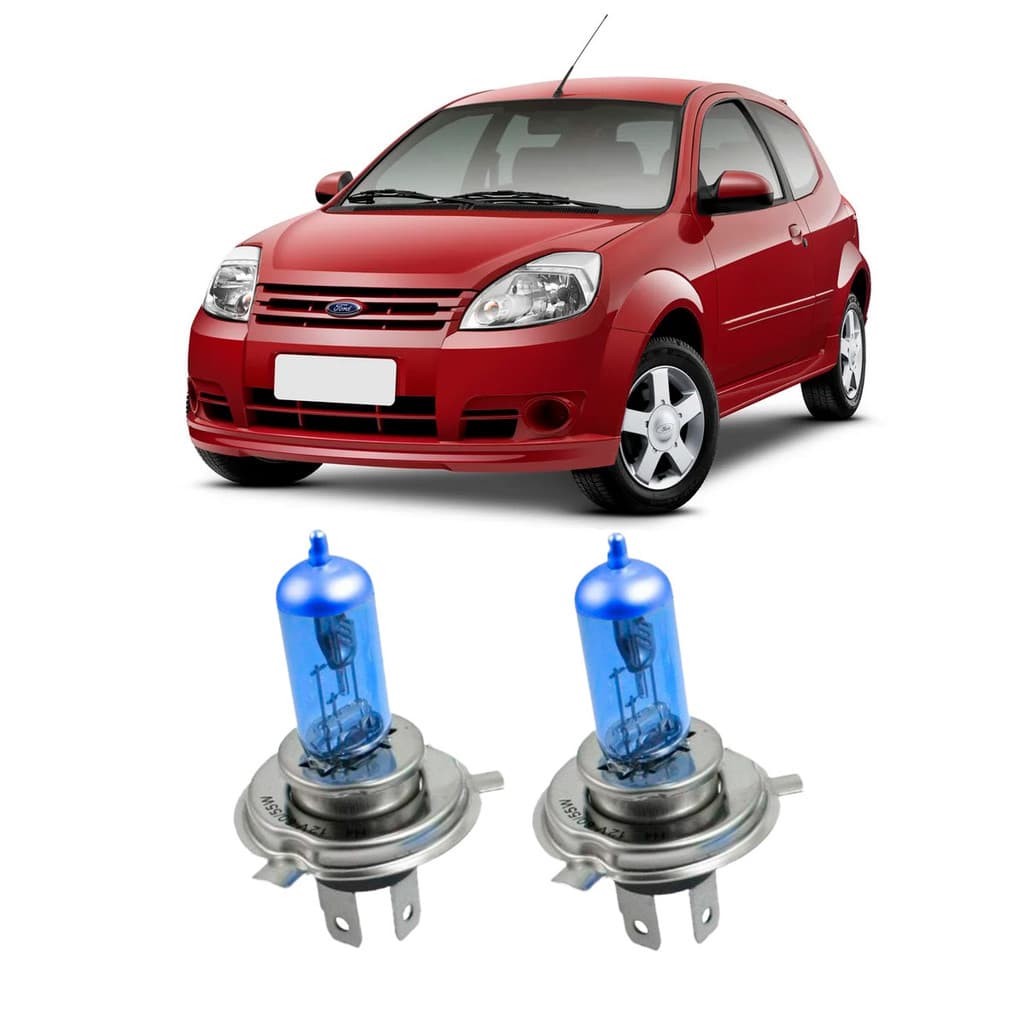 Par de Lâmpadas Super Branca Farol para Ford Ka 2008 2009 2010 2011 2012 2013 2014 2014 8500k H4