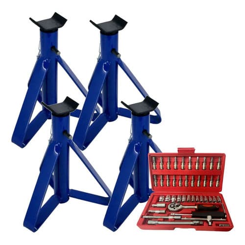 Kit 4 Cavaletes de Apoio para Carros 2 Toneladas Automotivo Preguiça Manutenção Jogo Soquete Brinde