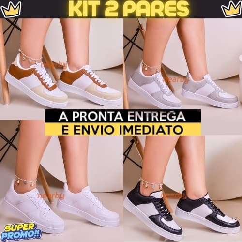 Kit 2 Pares Tênis Feminino Casual Confortável Leve Macio Dia A Dia Trabalho Escola Envio Imediato