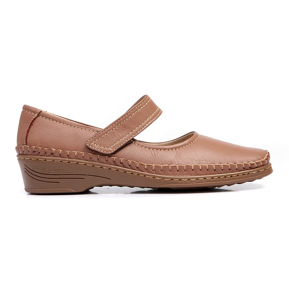 Sapato Sapatilha Feminino Mager Couro Marrom Conforto Ortopédico