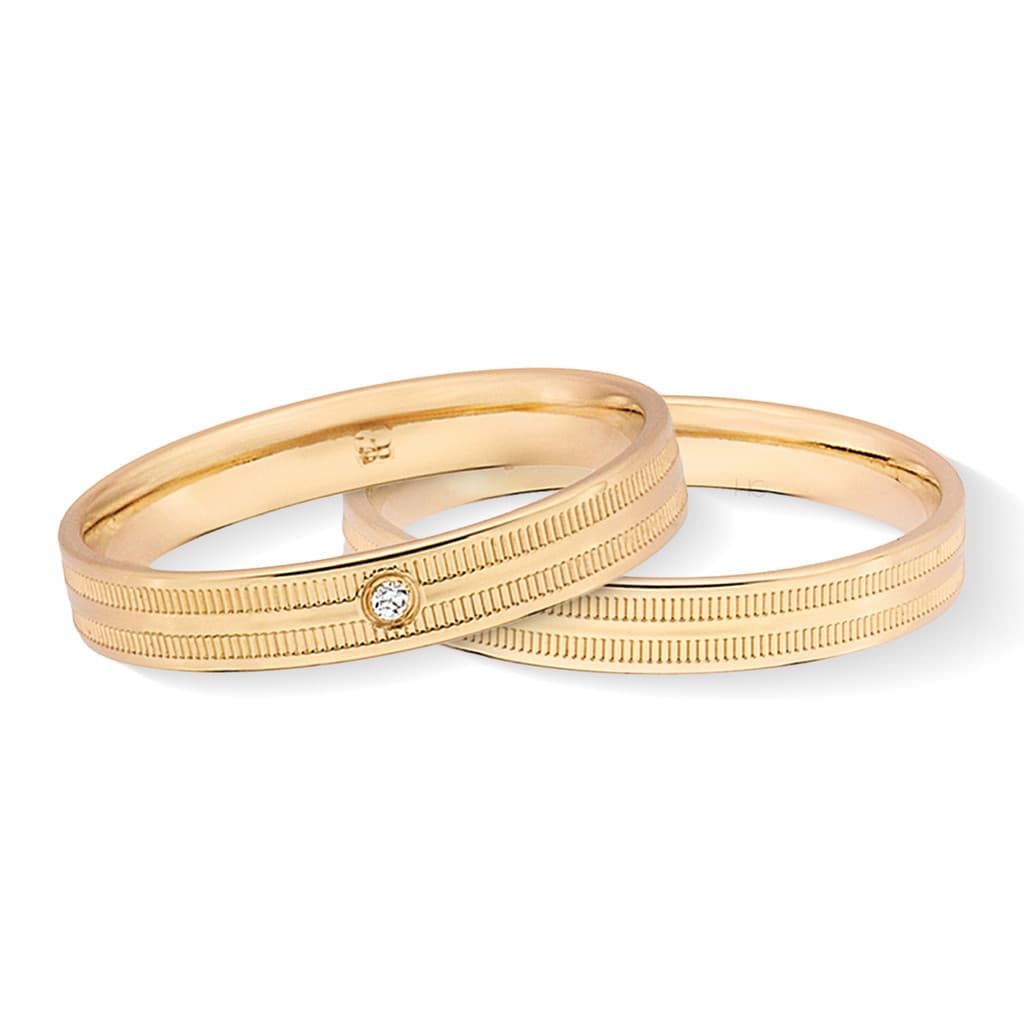 Par De Aliança Rommanel 3mm Com Frisos Banhado Ouro - 513534