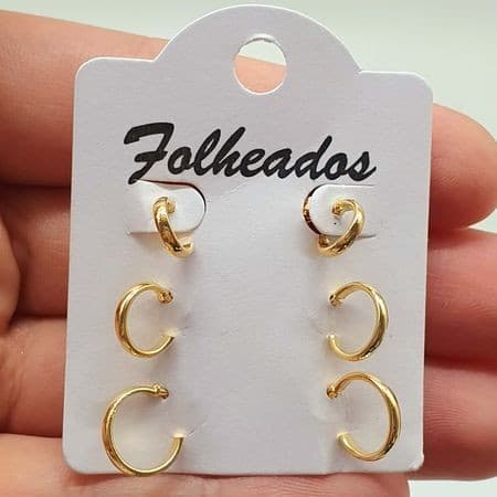 💖Kit com 6 Pares de Brincos Folheados Ouro 18K e Prata 925