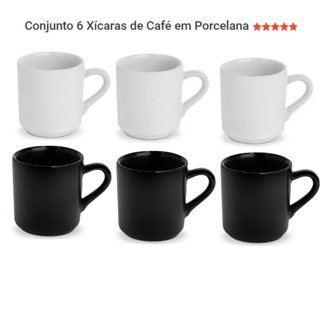 Xicara de cafezinho e chá Kit em porcelana com 6 peças