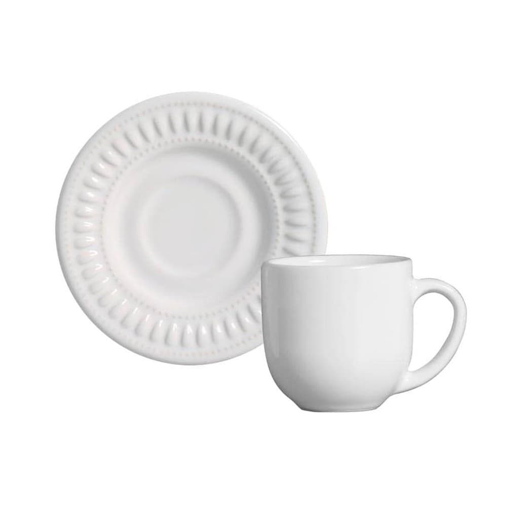 Xícara Café com Pires Cerâmica Daisy Branco 72ml - 1 Unid.