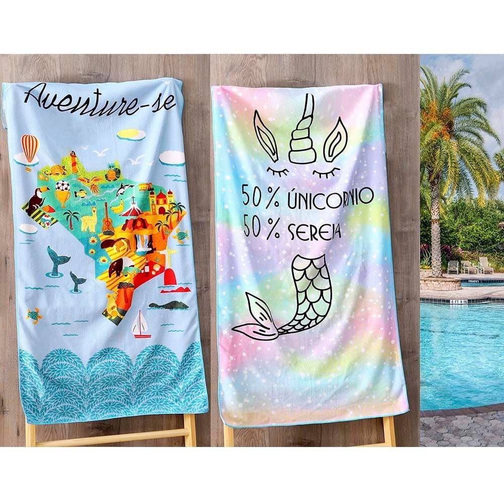 Kit com 2 Toalhas de Praia Aveludada modelo Aventure e Mística 140 cm X 70 cm - Sultan