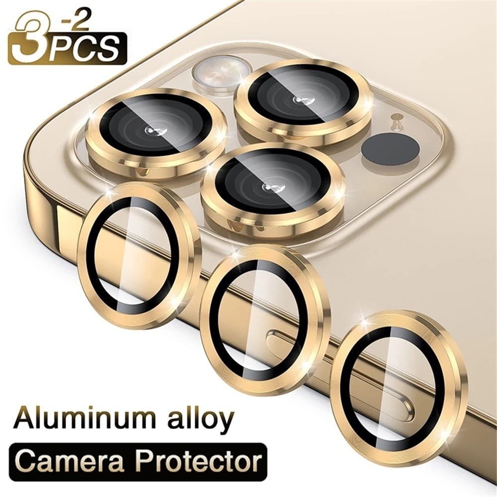 Proteção Da Câmera Para iPhone 16 Pro Max 15 14 13 12 11  Lente De Vidro Temperado No Película Protetora De Anel Metálico