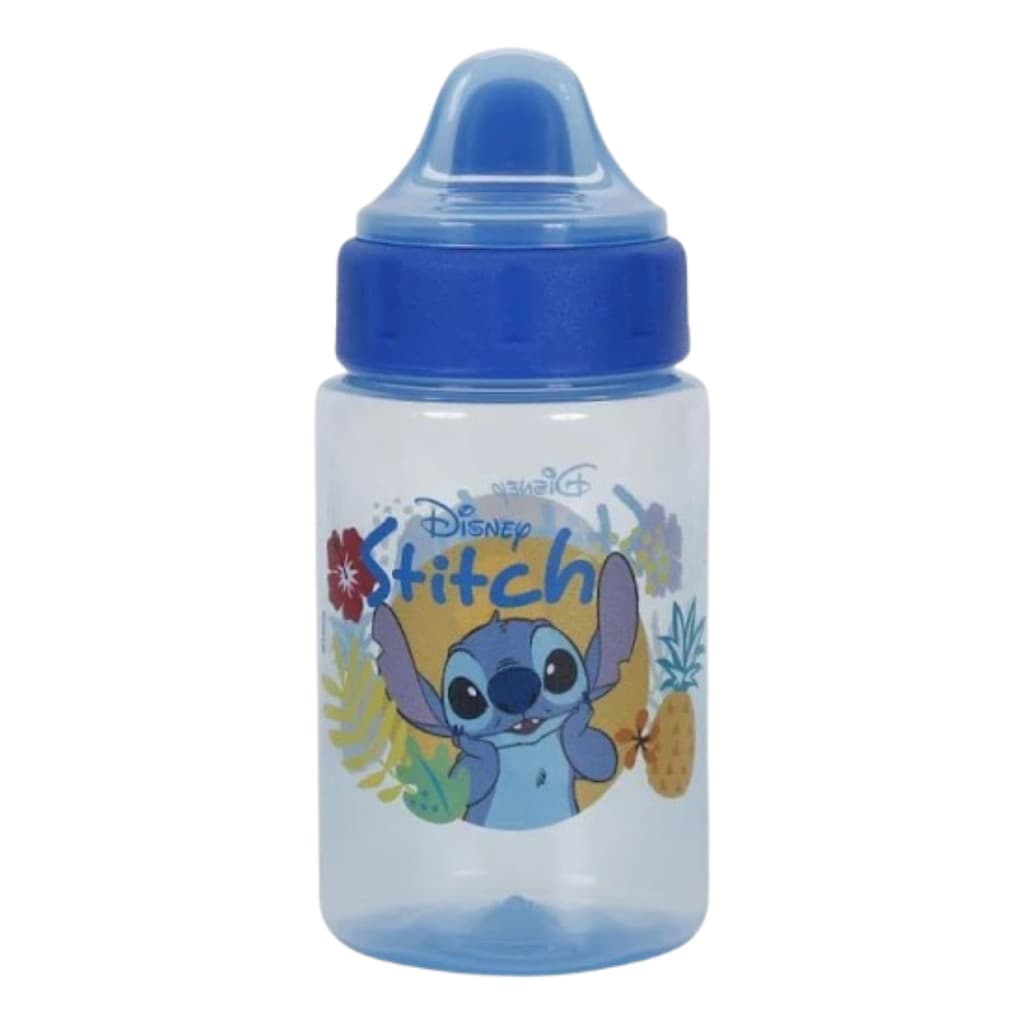 Copo Garrafinha Stitch Infantil 340ml Com Tampa Fofo Azul