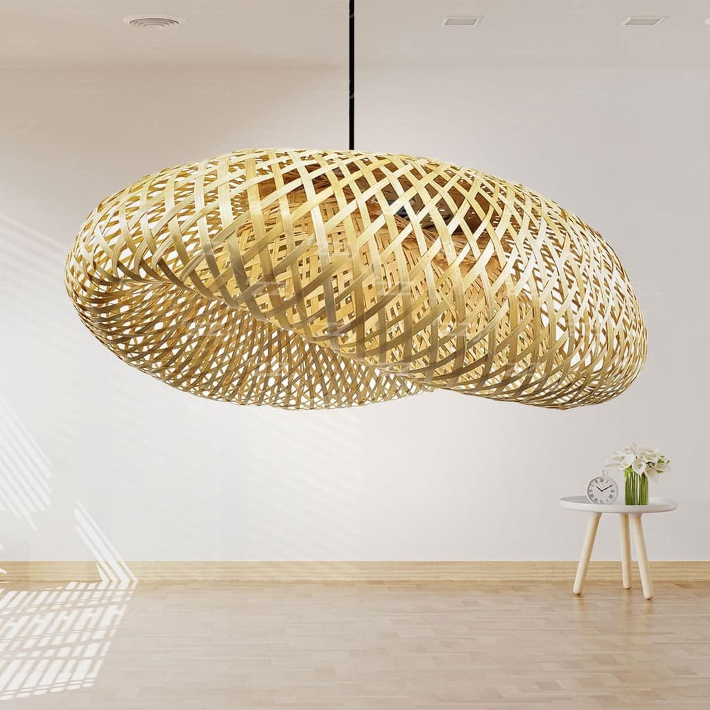 Luminária de Teto Lustre Pendente Bambu Honolulu Rústico 50cm Artesanal Sala Bancada Cozinha