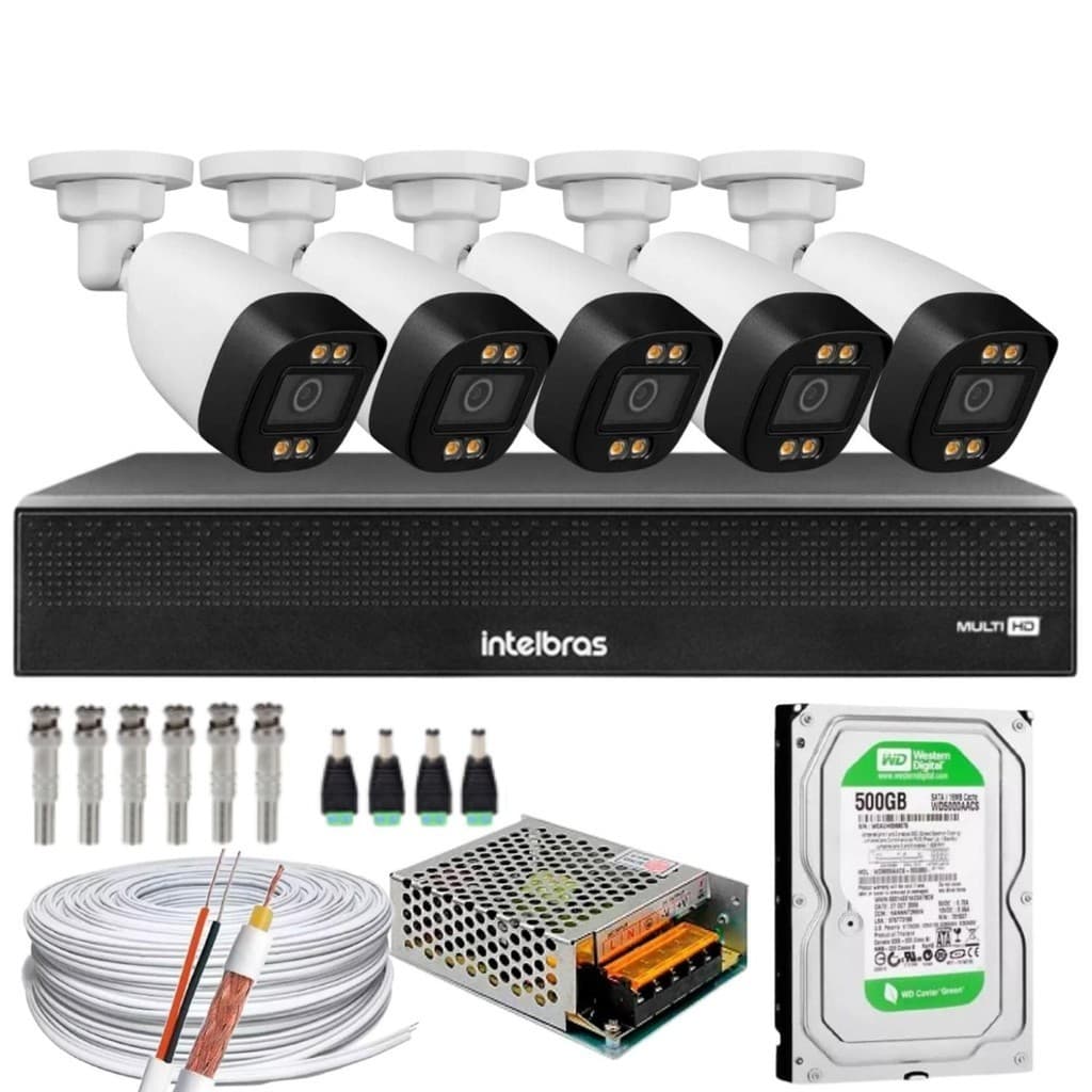 Kit 5 Câmeras Segurança Color Dvr Intelbras 1008c Hd 500gb