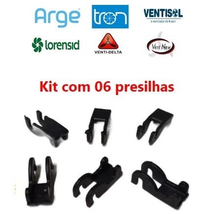 KIT COM 06 Presilhas da grade do Ventilador ARGE/VENTIDELTA/VENTISOL/TRON - PRETO