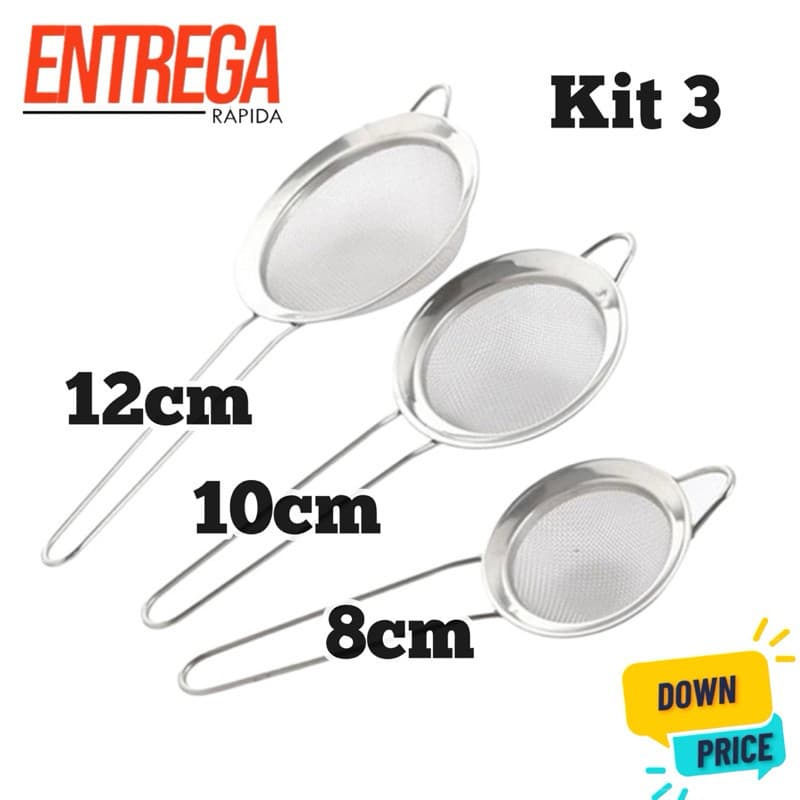 Kit 3 Peneira Coador De Peneiras Aço Inoxidável Para Cozinha Peneira De Cozinha