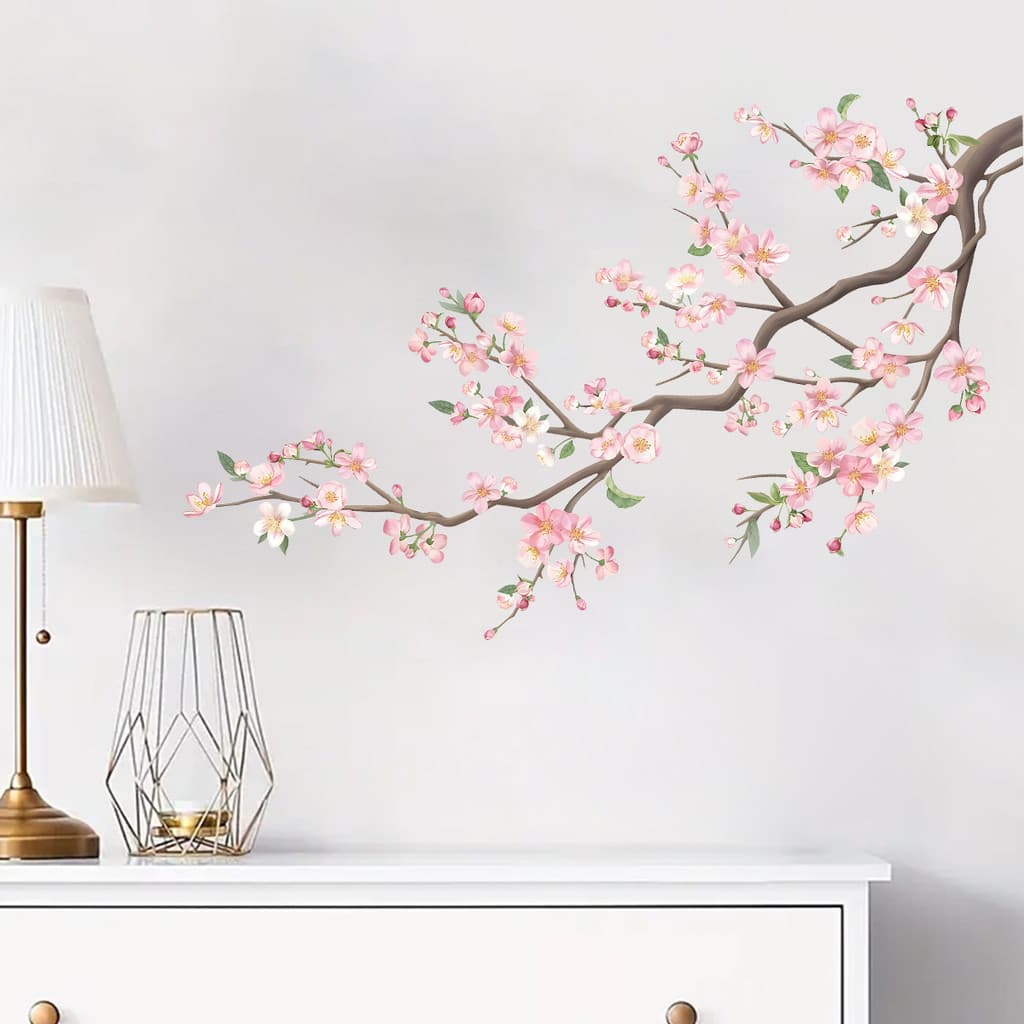 Adesivos de parede de flor de pêssego em estilo chinês para sala de estar, quarto, decoração de shopping center