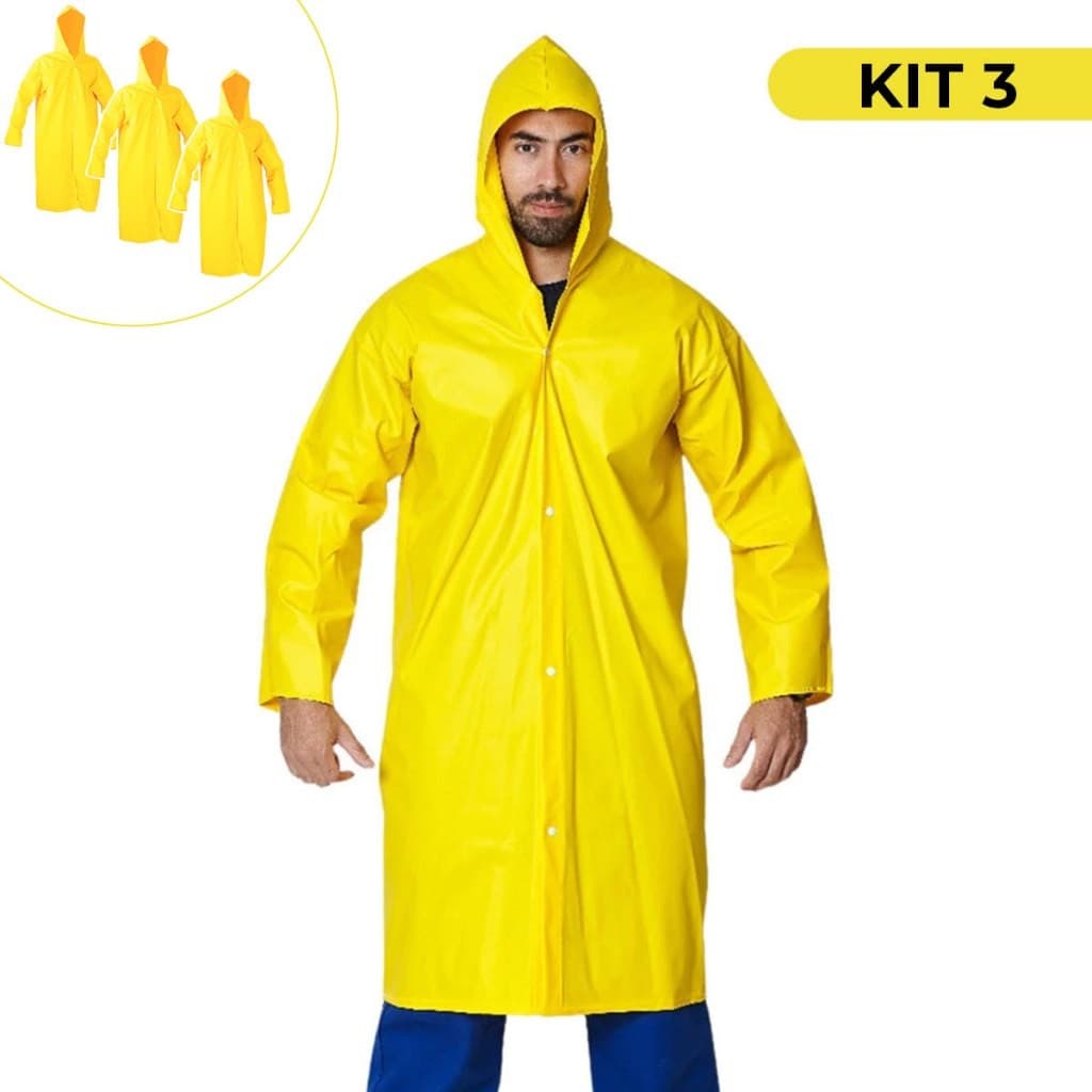 Kit 3 Capa De Chuva Impermeável Pvc Forrado Com Capuz Epi Obra