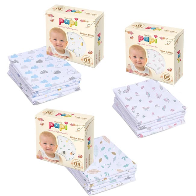 Fralda Papi Especial Com Bainha Estampada 70x67 Tecido Duplo Papi Textil