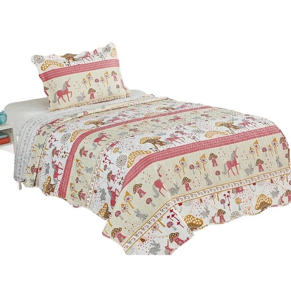 COLCHA PATCHWORK SOLTEIRO COGUMELOS - menina