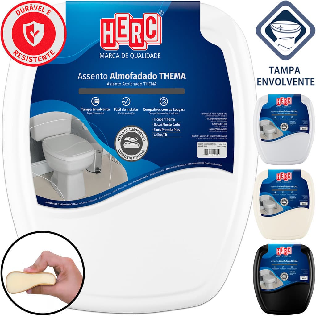 Assento Sanitário Thema Almofadado Herc Retangular Premium Compatível Primula Sabatini Anturius