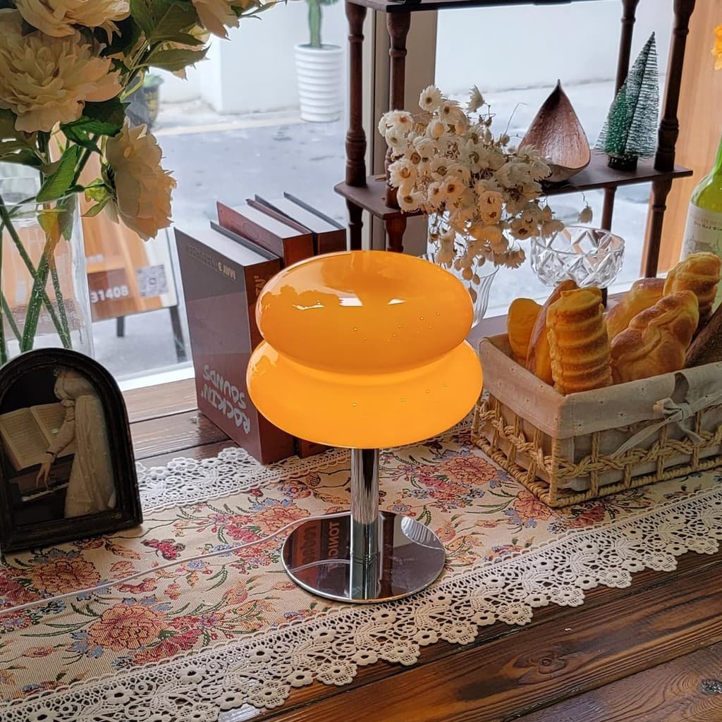 CZHLIFE Bauhaus Glass Egg Tart Candeeiro De Mesa Mid-Century Moderno Abajur De Leitura Cabeceira Retro Fofa Com 3 Cores
