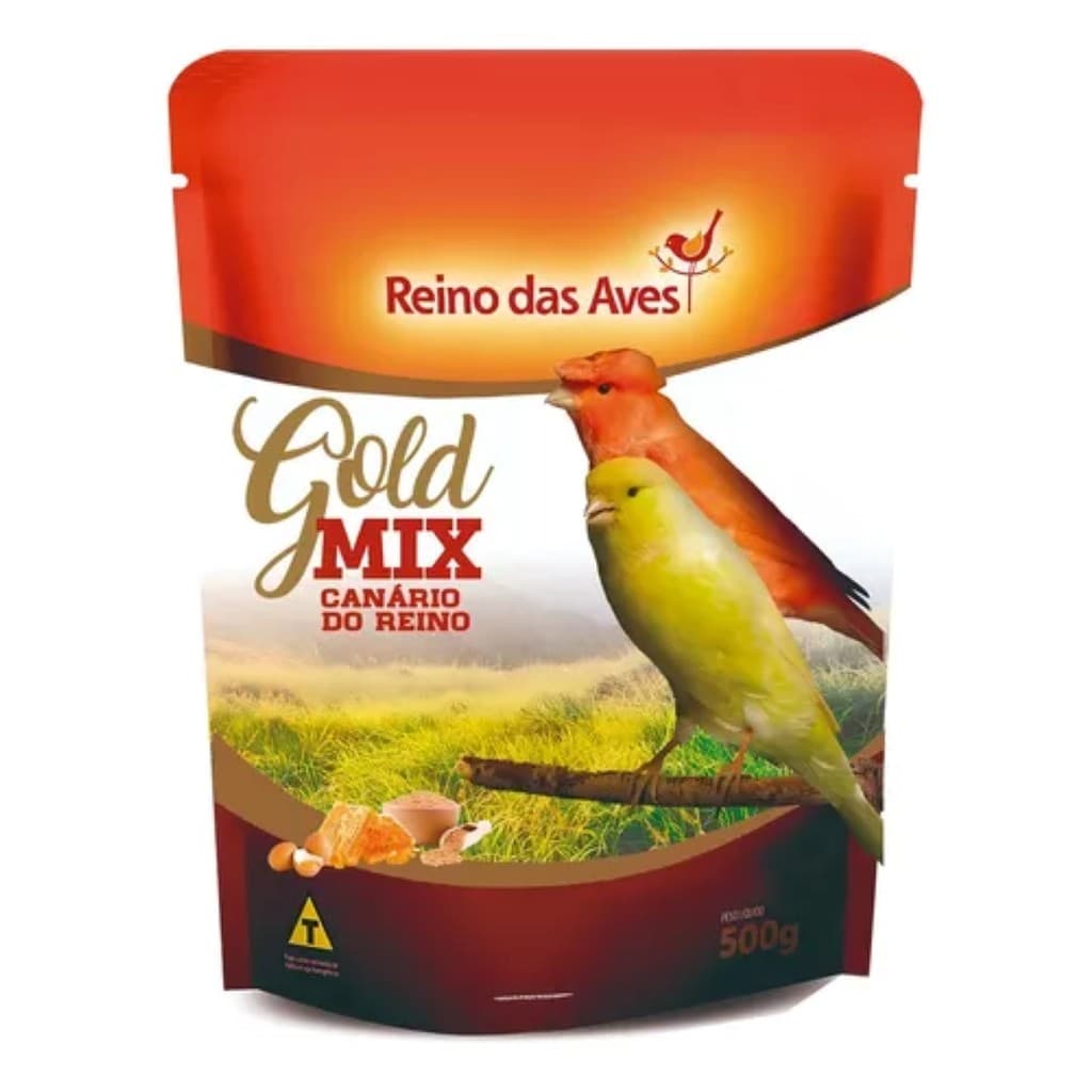 Canário do Reino Gold Mix 500g – Mistura nutritiva para aves, garantindo vitalidade, penas fortes e bem-estar.
