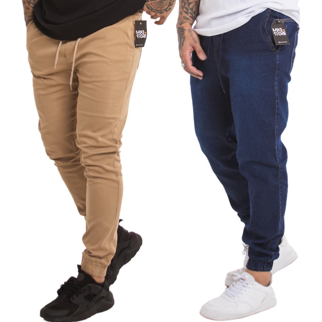 Kit 2 Calças Jogger Jeans Masculina Com Elástico Confortavel