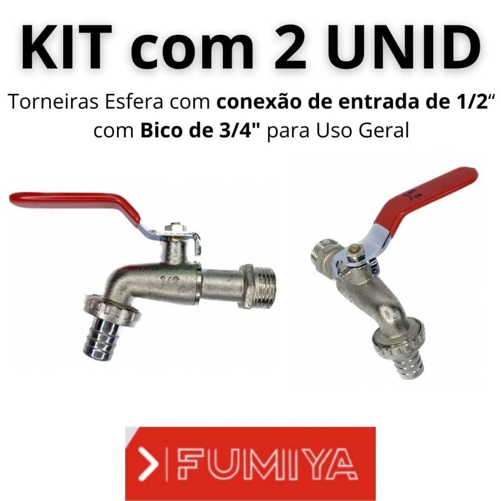 Kit com 2 Torneiras Esfera para Jardim/Tanque 1/2" X 3/4 de Metal