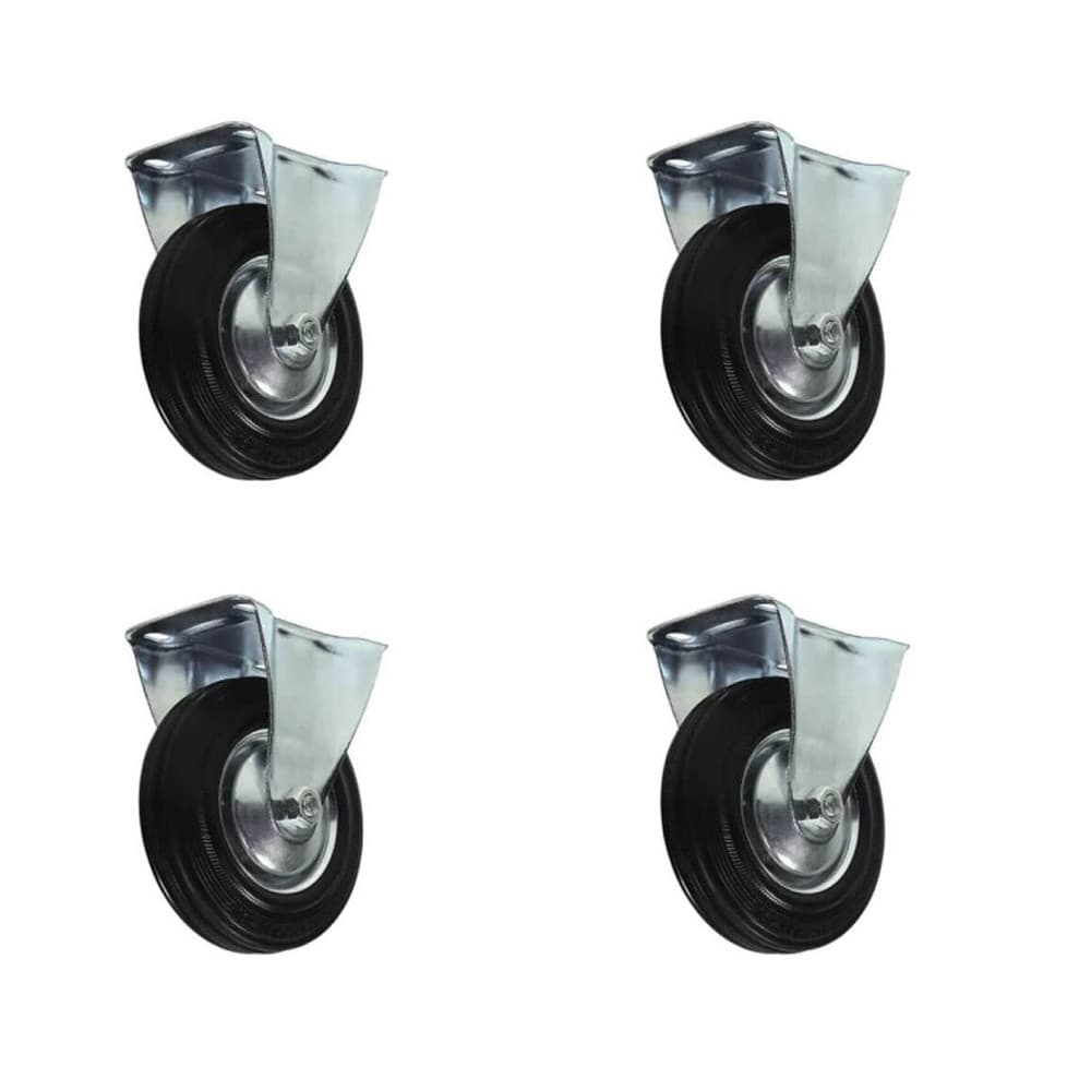 Kit com 4 Rodízio Fixo De Borracha 75mm - 3 Polegadas - JST