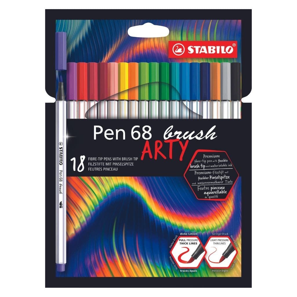 Caneta Hidrográfica Premium Stabilo Pen 68 Brush Arty 18 cores