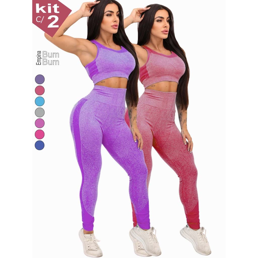 Kit 2 Calça Legging Sport Academia Fitness Levanta Empina Bumbum Cintura Alta Elástica